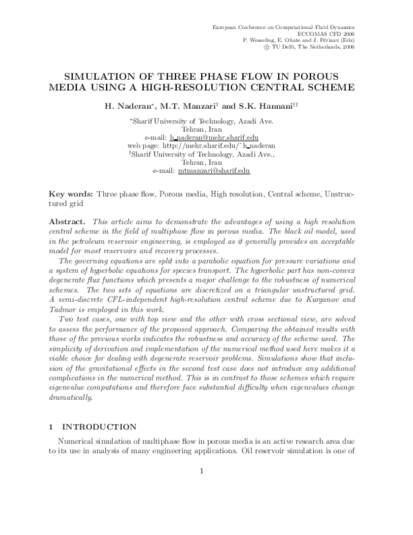 (PDF) SIMULATION OF THREE PHASE FLOW IN POROUS MEDIA USING A HIGH ...