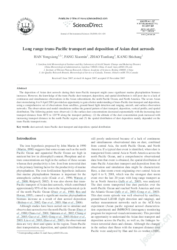 (PDF) Long range trans-Pacific transport and deposition of Asian dust ...