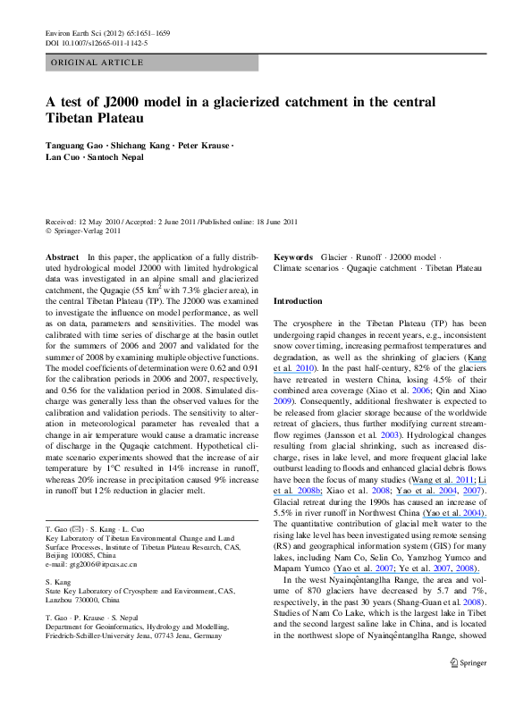 (PDF) A test of J2000 model in a glacierized catchment in the central ...