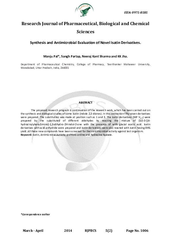 (PDF) Synthesis and antimicrobial evaluation of novel substituted ...