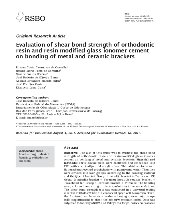 (PDF) Evaluation of shear bond strength of orthodontic brackets using ...