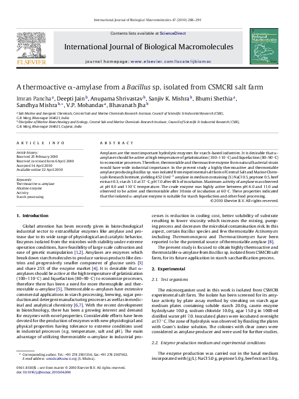 (PDF) A thermoactive α-amylase from a Bacillus sp. isolated from CSMCRI ...