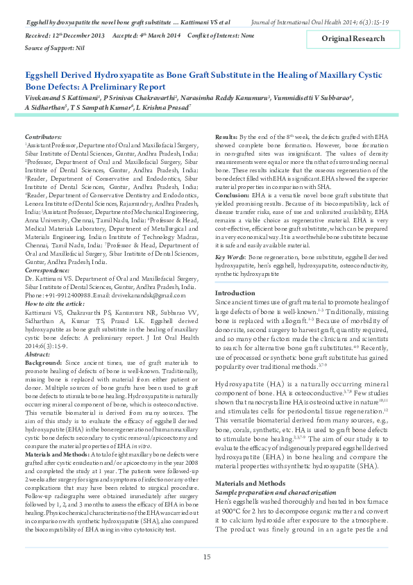 (PDF) Eggshell derived hydroxyapatite as bone graft substitute in the ...