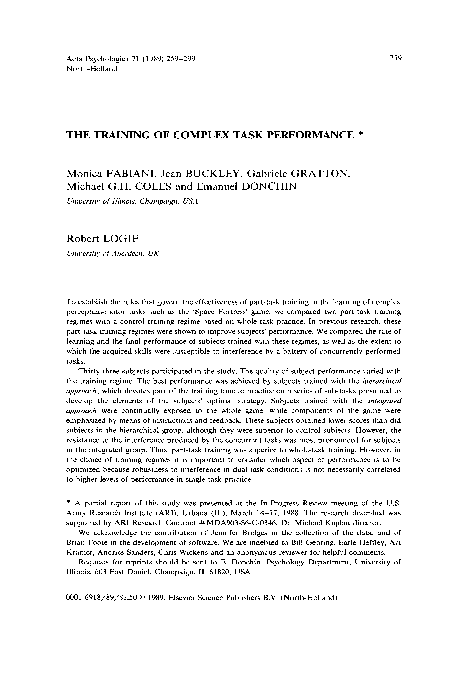 (PDF) The training of complex task performance