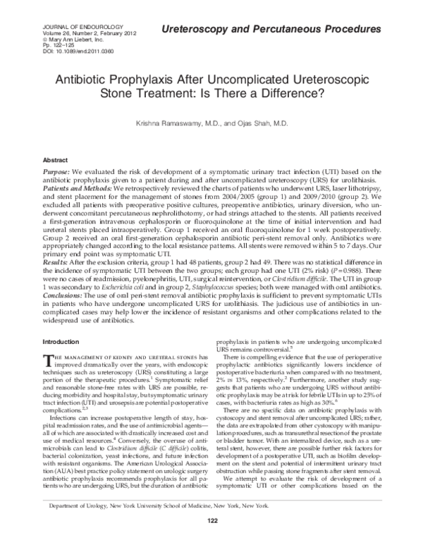 (PDF) Antibiotic Prophylaxis After Ureteroscopic Stone