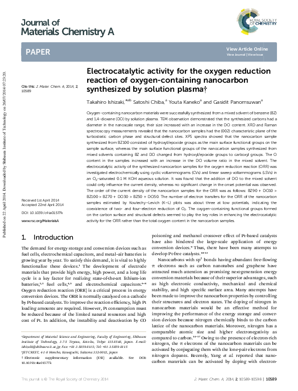 (PDF) Electrocatalytic activity for the oxygen reduction reaction of ...