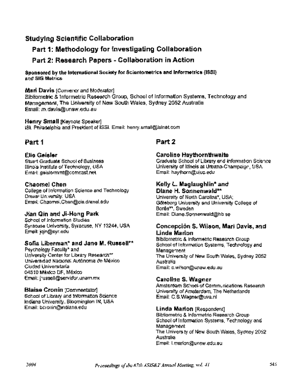 (PDF) Studying scientific collaboration. Part 1: Methodology for ...