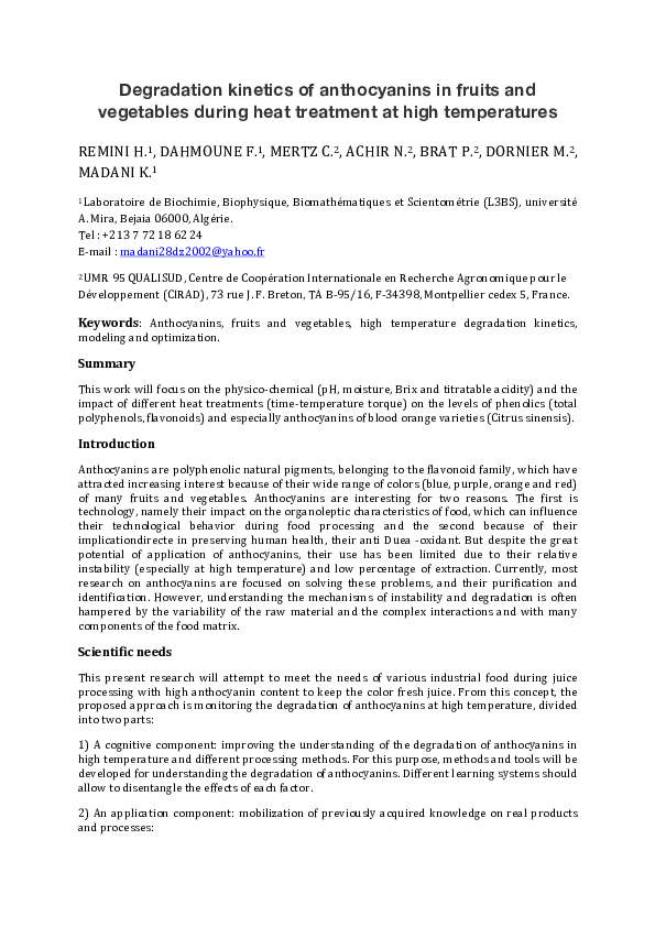 (PDF) Degradation kinetics of anthocyanins in fruits and vegetables ...