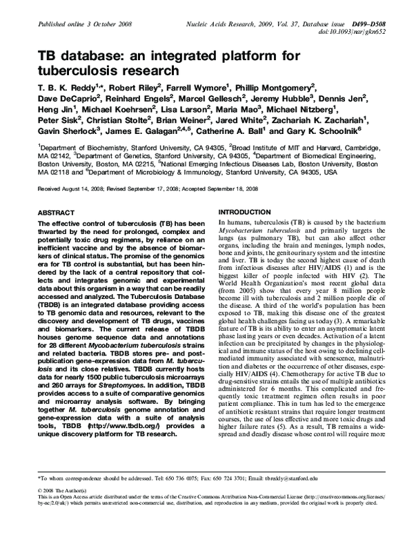 (PDF) TB database: an integrated platform for tuberculosis research