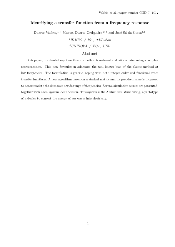 (PDF) Identifying a Transfer Function From a Frequency Response