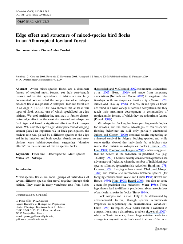 (PDF) Edge effect and structure of mixed-species bird flocks in an ...