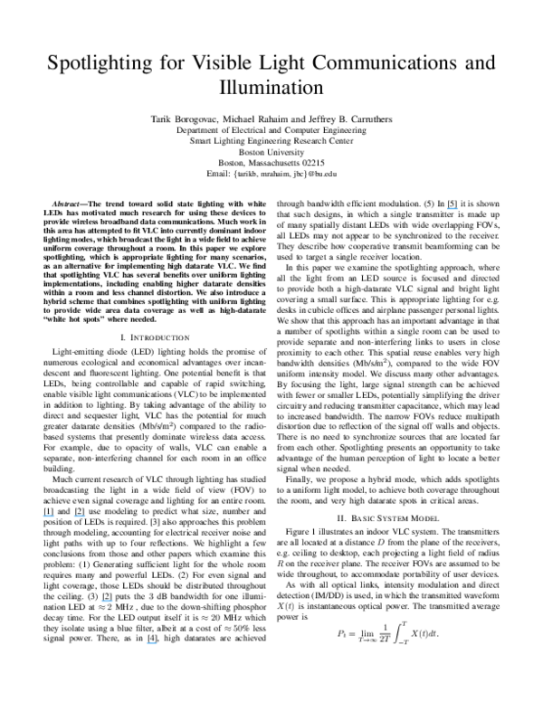 (PDF) Spotlighting for visible light communications and illumination