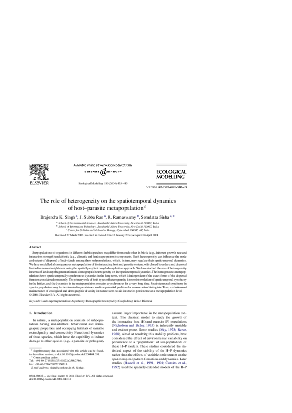 (PDF) The role of heterogeneity on the spatiotemporal dynamics of host ...