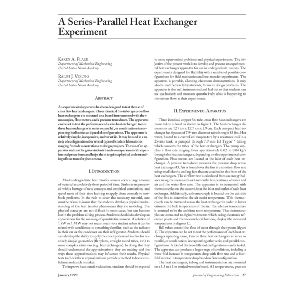 (PDF) A SeriesParallel Heat Exchanger Experiment karen Flack
