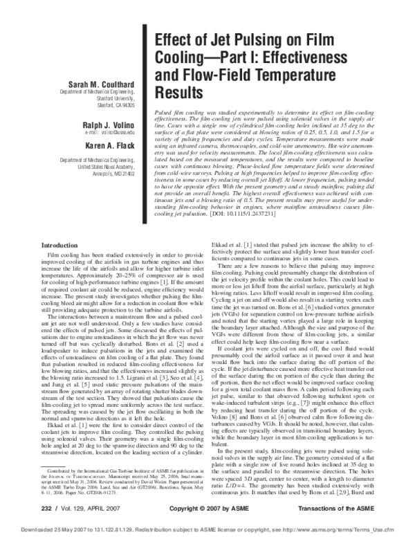 (PDF) Effect of Jet Pulsing on Film Cooling—Part I: Effectiveness and ...