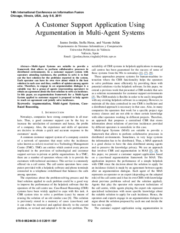 (PDF) A Customer Support Application Using Argumentation in Multi-Agent ...