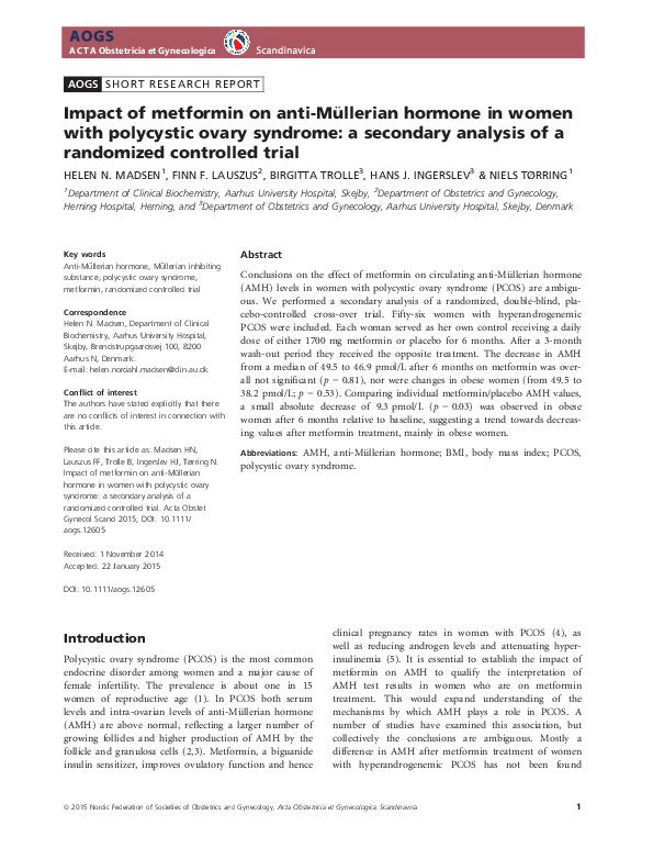 (PDF) Impact of metformin on anti-Müllerian hormone in women with ...