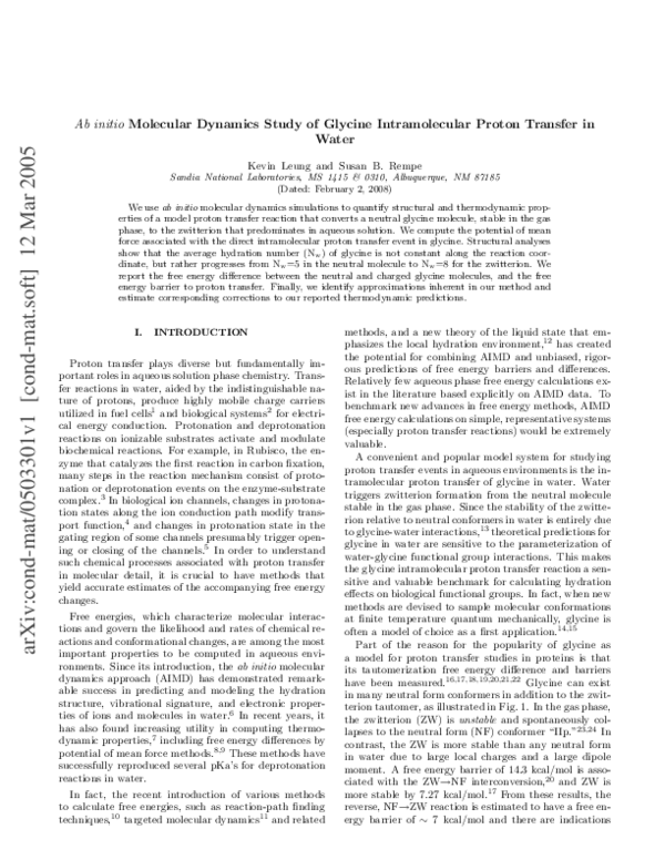 (PDF) Ab initio molecular dynamics study of glycine intramolecular ...