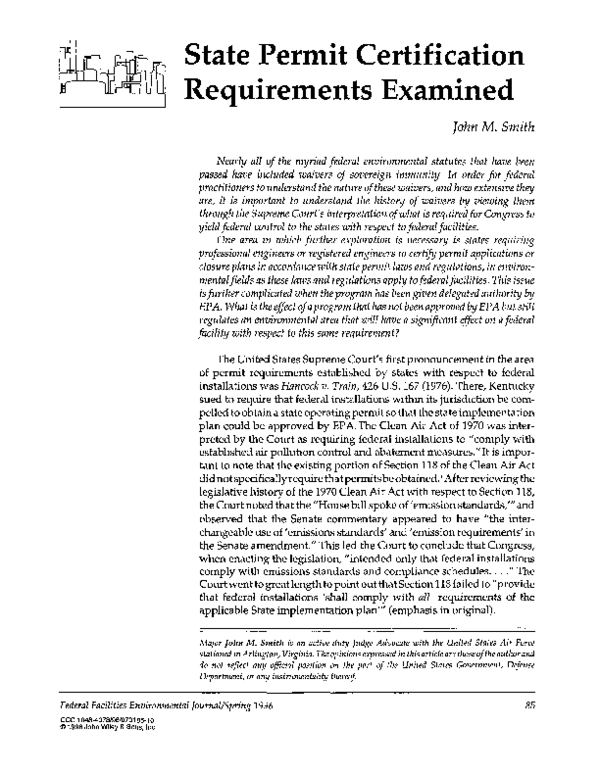 (PDF) State permit certification requirements examined