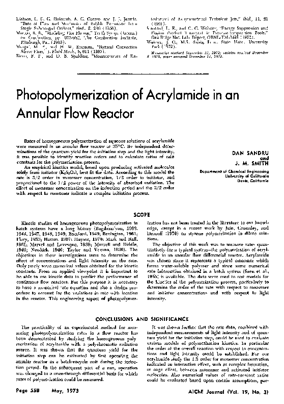 (PDF) Photopolymerization of acrylamide in an annular flow reactor