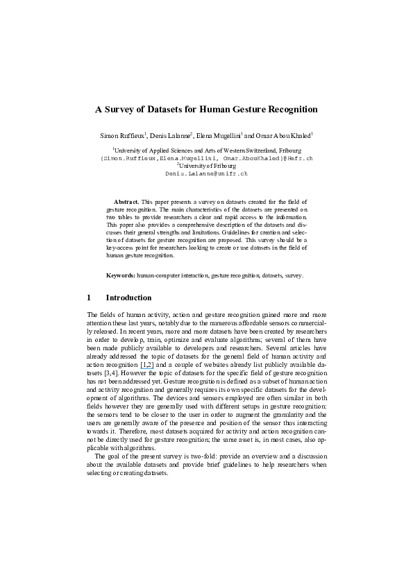 (PDF) A survey of datasets for human gesture recognition