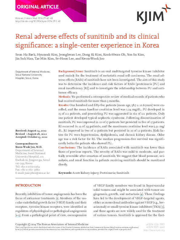 (PDF) Renal adverse effects of sunitinib and its clinical significance ...