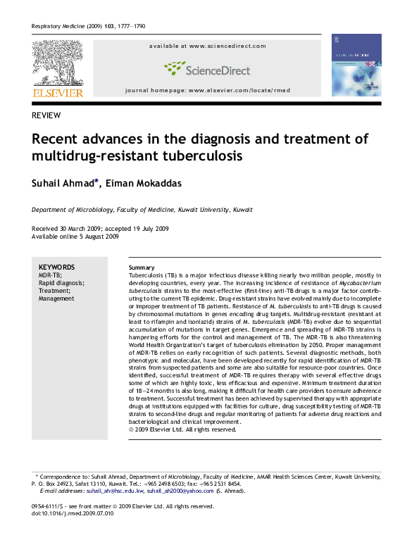 (PDF) Recent Trends in Treatment of Multidrug ResistantTuberculosisA