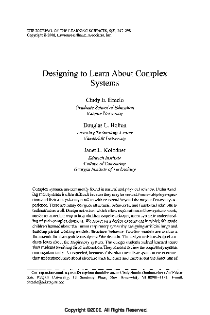 (PDF) Designing to Learn About Complex Systems
