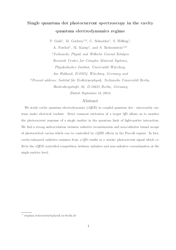 (PDF) Single quantum dot photocurrent spectroscopy in the cavity ...
