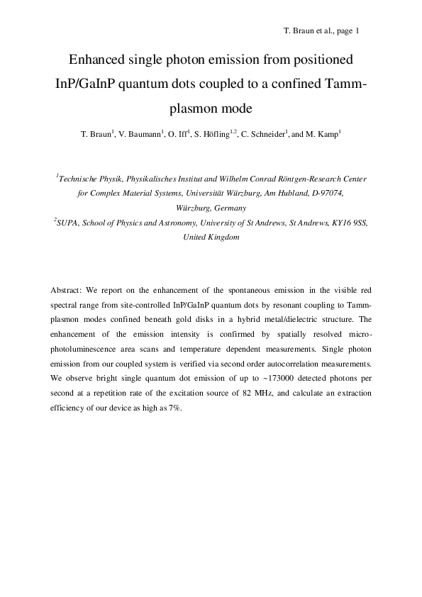 (PDF) Enhanced single photon emission from positioned InP/GaInP quantum ...
