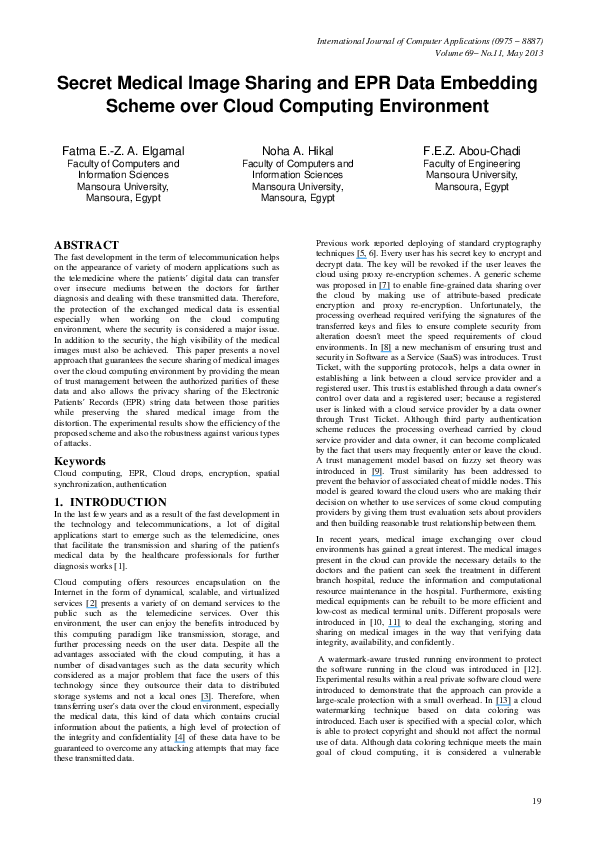 (PDF) Secret Medical Image Sharing and EPR Data Embedding Scheme over ...