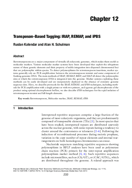(PDF) Transposon-based tagging: IRAP, REMAP, and iPBS