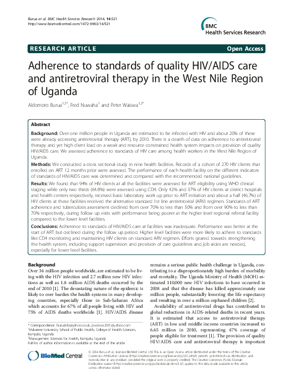 (PDF) Adherence to standards of quality HIV/AIDS care and ...