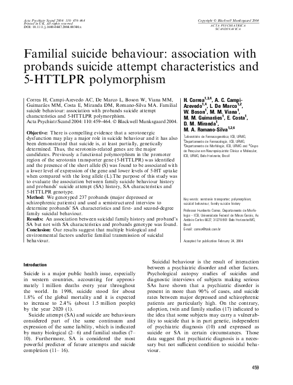 (PDF) Familial suicide behaviour: association with probands suicide ...