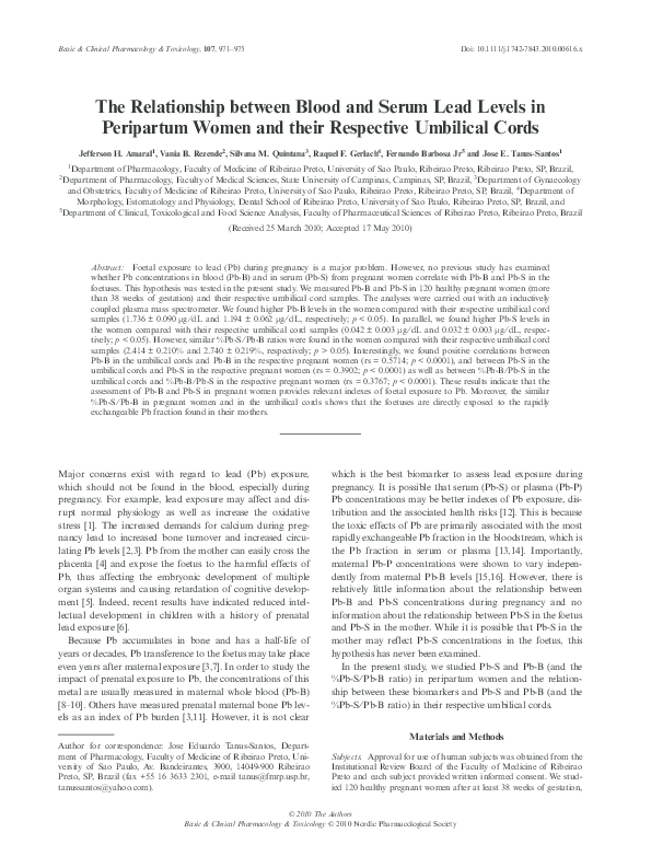 (PDF) The Relationship between Blood and Serum Lead Levels in ...