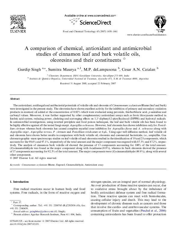 (PDF) A comparison of chemical, antioxidant and antimicrobial studies