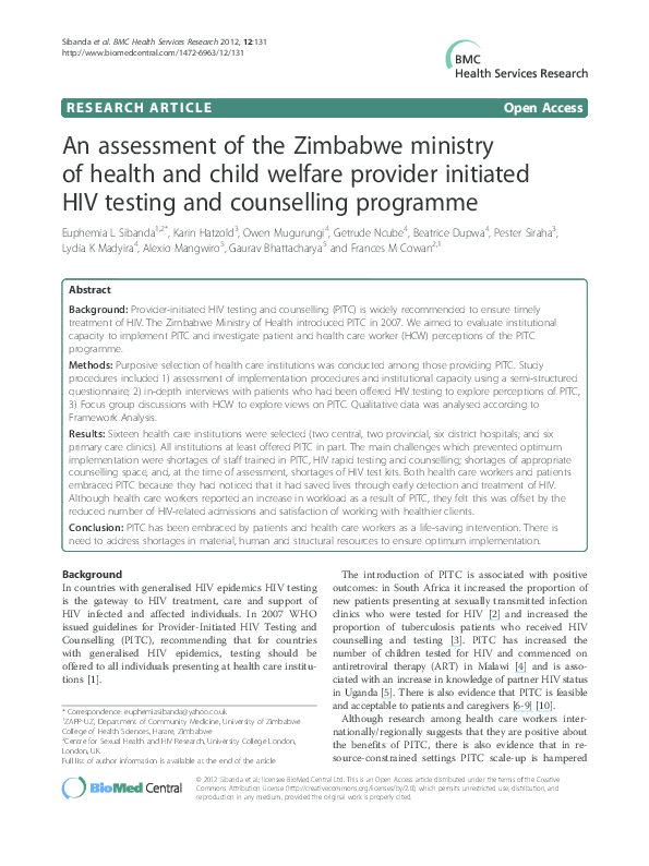 (PDF) An assessment of the Zimbabwe ministry of health and child