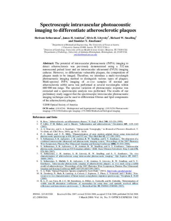 (PDF) Spectroscopic intravascular photoacoustic imaging of lipids in ...