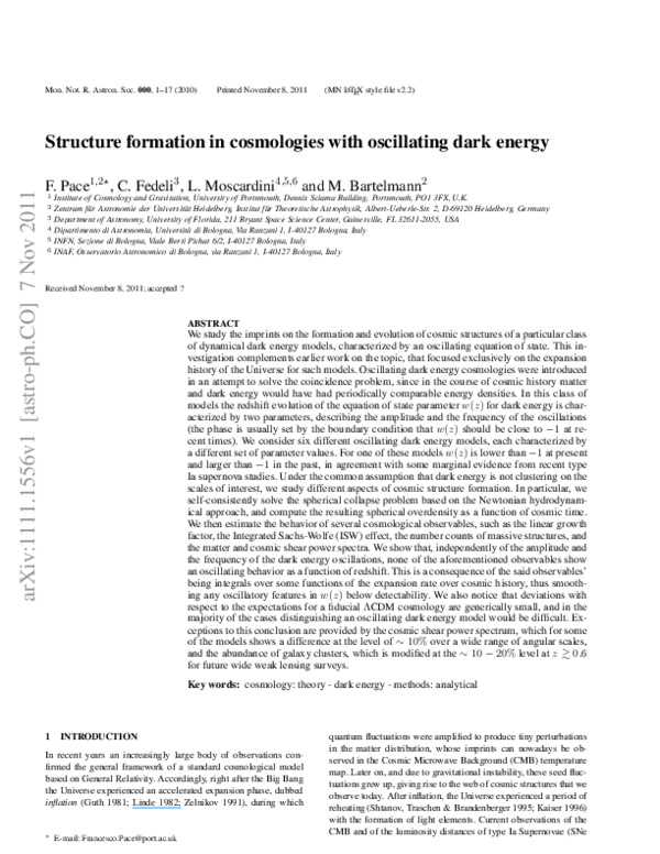 (PDF) Structure formation in cosmologies with oscillating dark energy