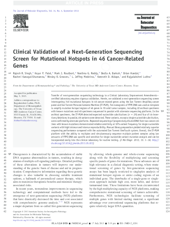 (PDF) Clinical validation of a next-generation sequencing screen for ...