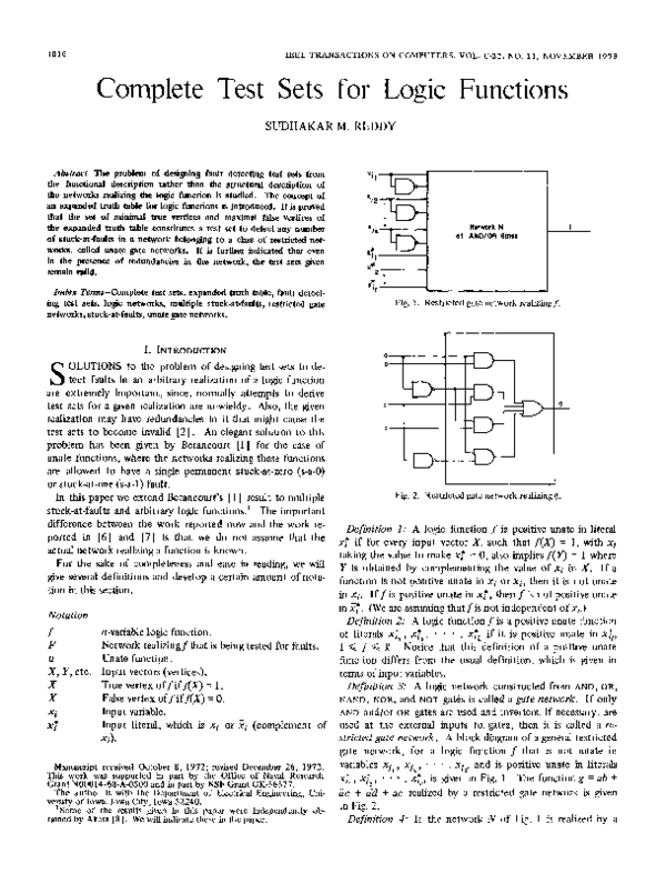(PDF) Complete Test Sets for Logic Functions