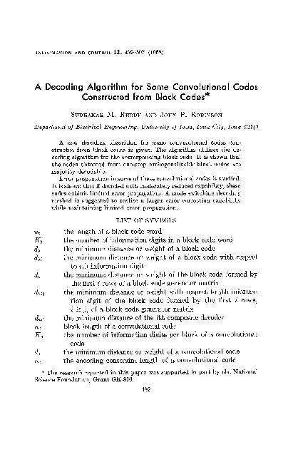 (PDF) A Decoding Algorithm for Some Convolutional Codes Constructed ...