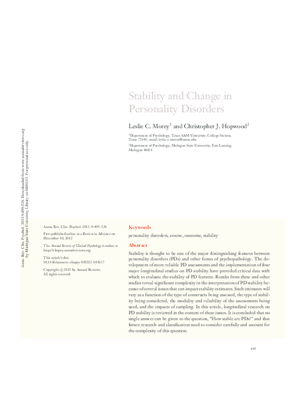 (PDF) Stability and Change in Personality Disorders
