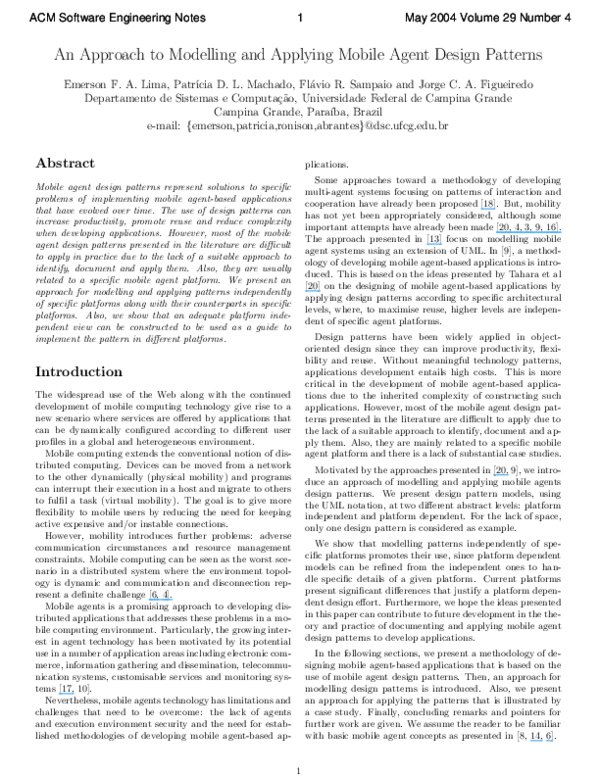 (PDF) An approach to modelling and applying mobile agent design patterns