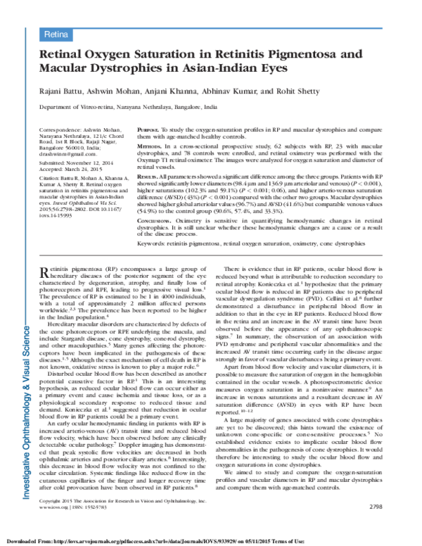 (PDF) Retinal oxygen saturation in retinitis pigmentosa and macular ...