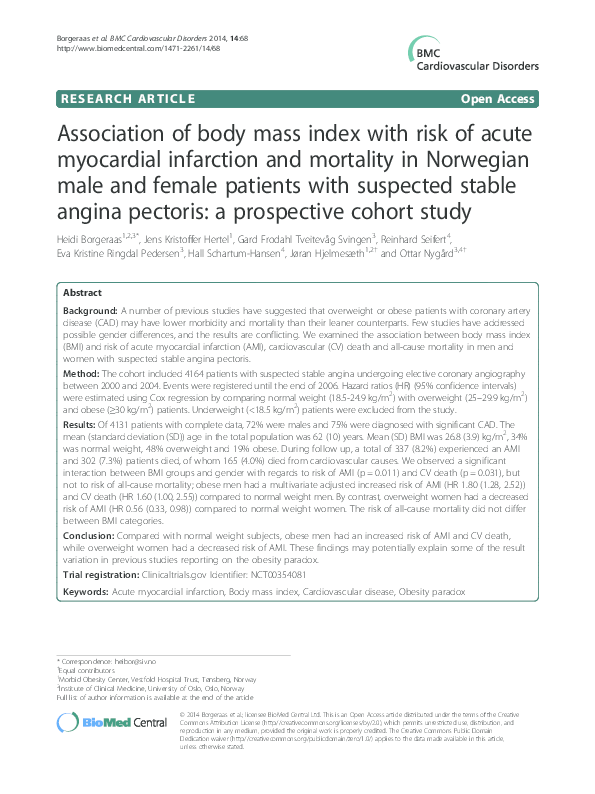 (PDF) Association of body mass index with risk of acute myocardial ...