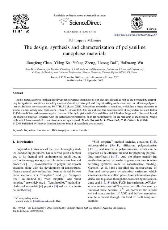 (PDF) The design, synthesis and characterization of polyaniline ...