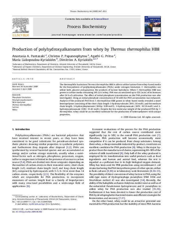 (PDF) Production of polyhydroxyalkanoates from whey by Thermus ...