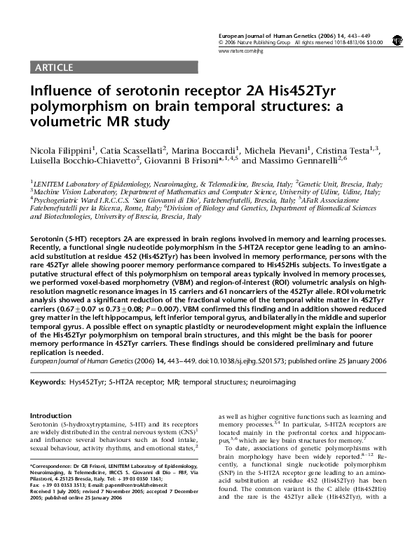 (PDF) Influence of serotonin receptor 2A His452Tyr polymorphism on ...