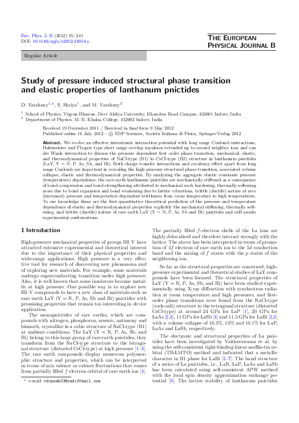 (PDF) The study of pressure induced structural phase transition in spin ...